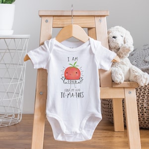 Tomato Baby Onesie®: Funny Veggie Baby Clothes, &quot;I am loved&quot;