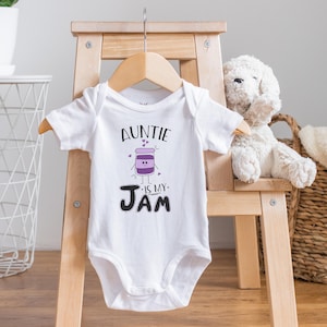 Auntie Is My Jam, Auntie Onesie®, Pregnancy Reveal, My Auntie Loves Me Onesie, Auntie To Be Gift, Cute Baby Onesies®, Baby Shower Gift