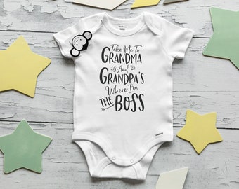 Grandma and Grandpa Onesie®, Funny Baby Onesie®, Baby Shower Gift, Pregnancy Reveal to Grandparents, I Love Grandpa, I love Grandma Onesie®