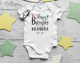 Happy Birthday Grandma Onesie®, Grandma Birthday Shirt, Grandma Baby Clothes, Birthday Present Onesie®, Unisex Baby Clothes, Grandma Onesie®