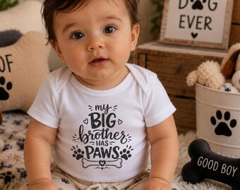 My Big Brother Has Paws Onesie® : Dog Baby Bodysuit, Pregnancy Announcement