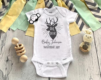 Personalized Baby Gifts Baby Name Onesie\u00ae Baby Shower Gift Oh Deer Onesie\u00ae Boho Baby Clothes Baby Girl Oh Deer I/'m Here Newborn Outfit