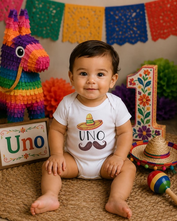 Fiesta First Birthday Onesie®: Watercolor Sombrero, Mustache "Uno" Design