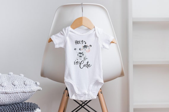 Holy Cow I'm Cute Onesie®, Funny Baby Onesie®, Cow Baby Onesie®, Cow Baby Clothes, Farmer Onesie®, Farm Baby Clothes, Baby Shower Gift