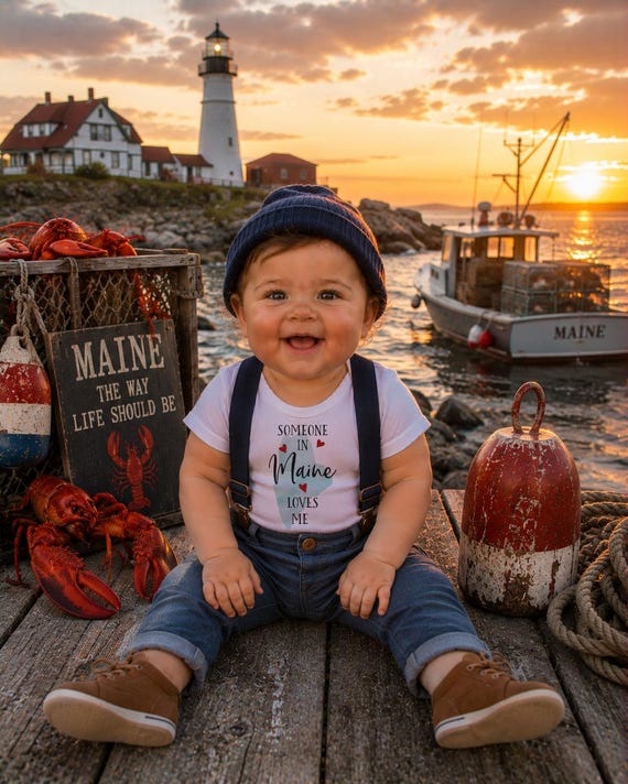 Maine Baby Onesie®: Watercolor State, Long Distance Gift