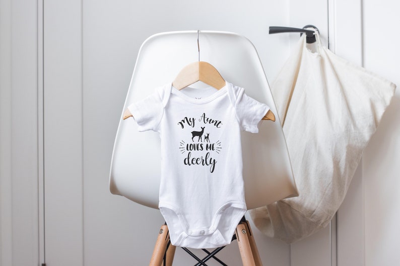 My Aunt Loves Me Deerly Onesie®, Funny Baby Onesies®, Aunt Onesie®, Auntie Onesie®, Aunt Baby Clothes, Pregnancy Reveal to Aunt image 1