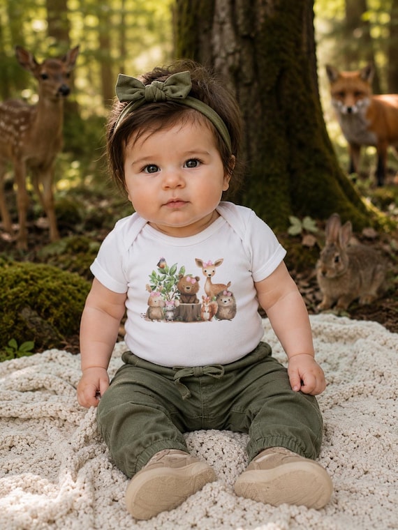 Woodland Animals Baby Girl Onesie®: Watercolor Forest Outfit