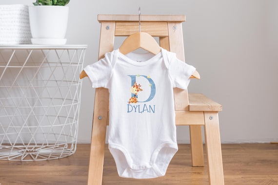 Giraffe Initial Baby Boy Onesie®: Personalized Name Bodysuit