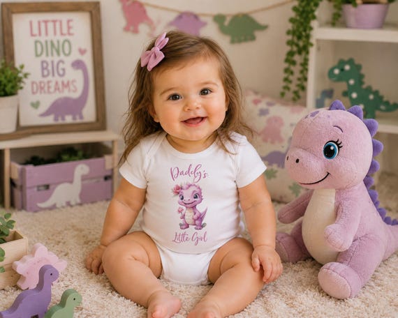 Daddy's Little Girl Dino Onesie, Watercolor Dinosaur Baby Shower Gift
