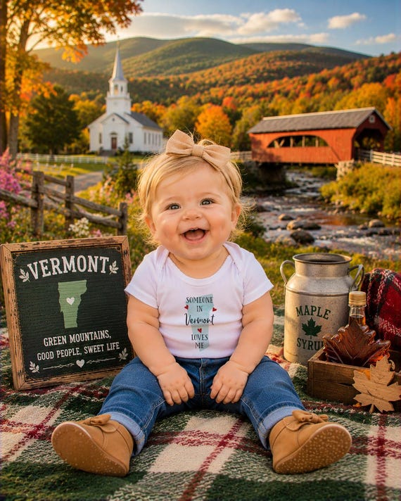 Vermont Baby Onesie®: Watercolor State, "Someone Loves Me"