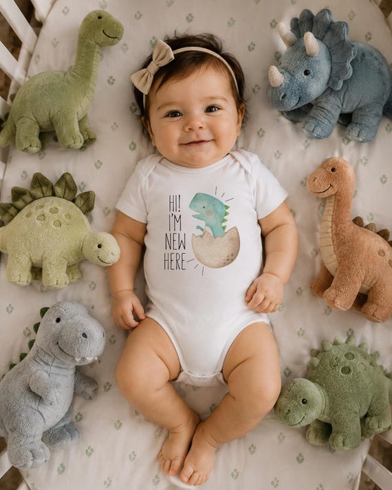 Dinosaur Hatching Onesie®: "Hi I'm New Here" Baby Outfit