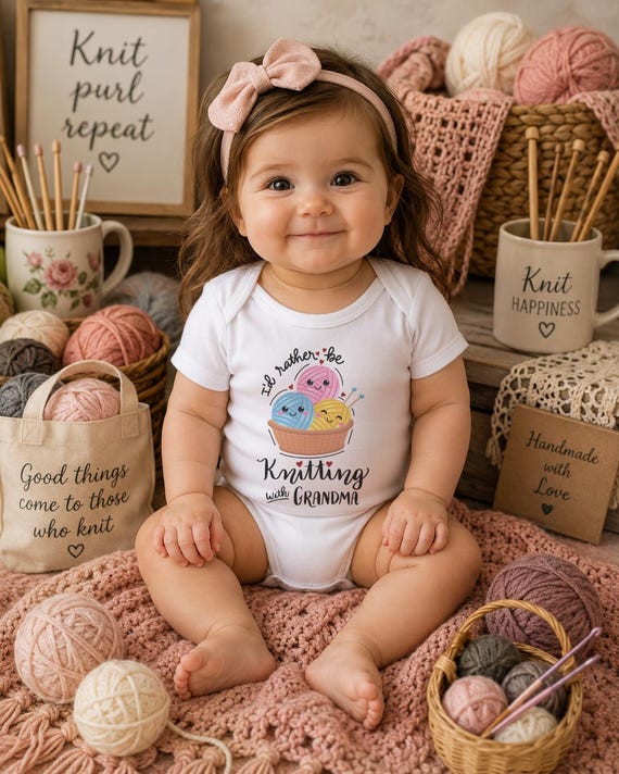 I'd Rather Be Knitting with Grandma Onesie®, Grandma's knitting Buddy