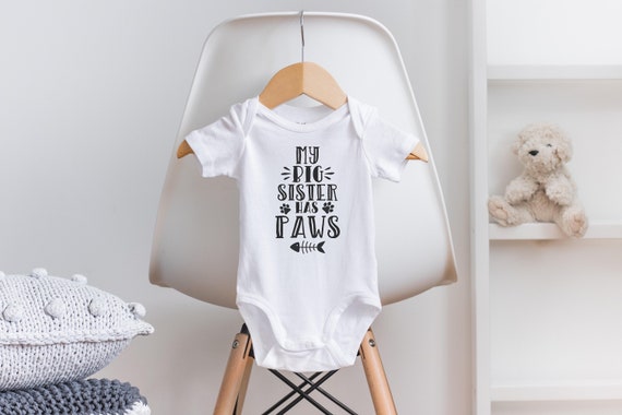 My Big Sister Has Paws Onesie®, Cat Onesie®, Fur Baby Onesie®, Pregnany Reveal Onesies®, Pregnancy Announcement, Funny Baby Onesie®