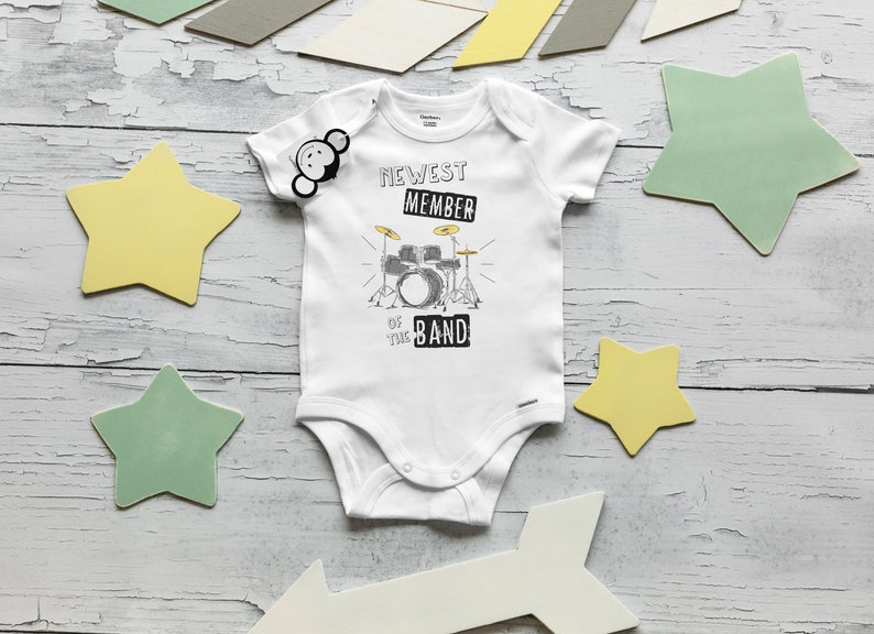 Newest Member Onesie®, Drummer Onesie®, Baby Shower Gift, Music Onesie®, New Baby Gift, Unique Baby Gift, Rocker Baby Clothes, Rock n Roll image 2