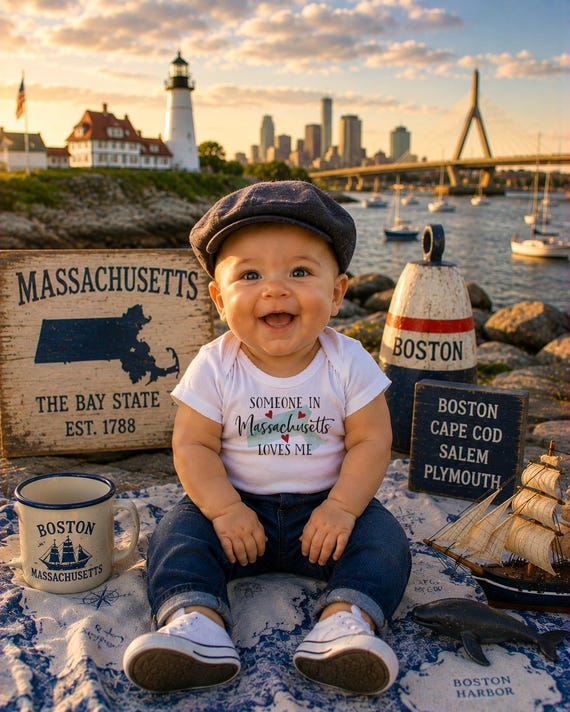 Massachusetts Baby Onesie®: Watercolor State, Long Distance Love