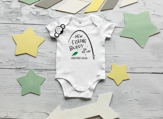 New Fishing Buddy, Pregnancy Announcement Onesie®, Baby Announcement, Fishing Buddy Coming Soon Onesie®, Pregnancy Reveal to Grandparents