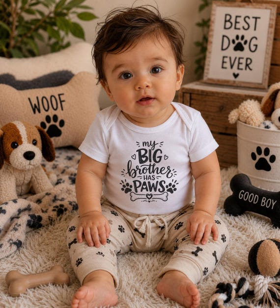 My Big Brother Has Paws Onesie® : Dog Baby Bodysuit, Pregnancy Announcement