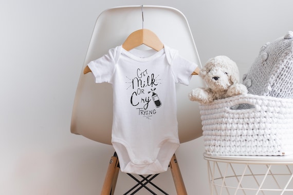 Get Milk or Cry Trying Onesie®, Funny Baby Onesie®, Baby Shower Gift, Milk Baby Onesie, Funny Baby Gift, Unique Baby Gift, Unisex Onesies