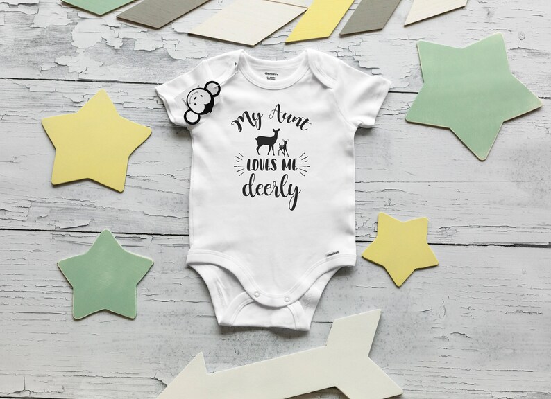 My Aunt Loves Me Deerly Onesie®, Funny Baby Onesies®, Aunt Onesie®, Auntie Onesie®, Aunt Baby Clothes, Pregnancy Reveal to Aunt image 2