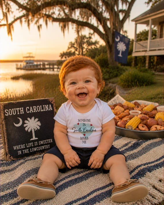 South Carolina Loves Me Onesie, Watercolor State Baby Shower Gift