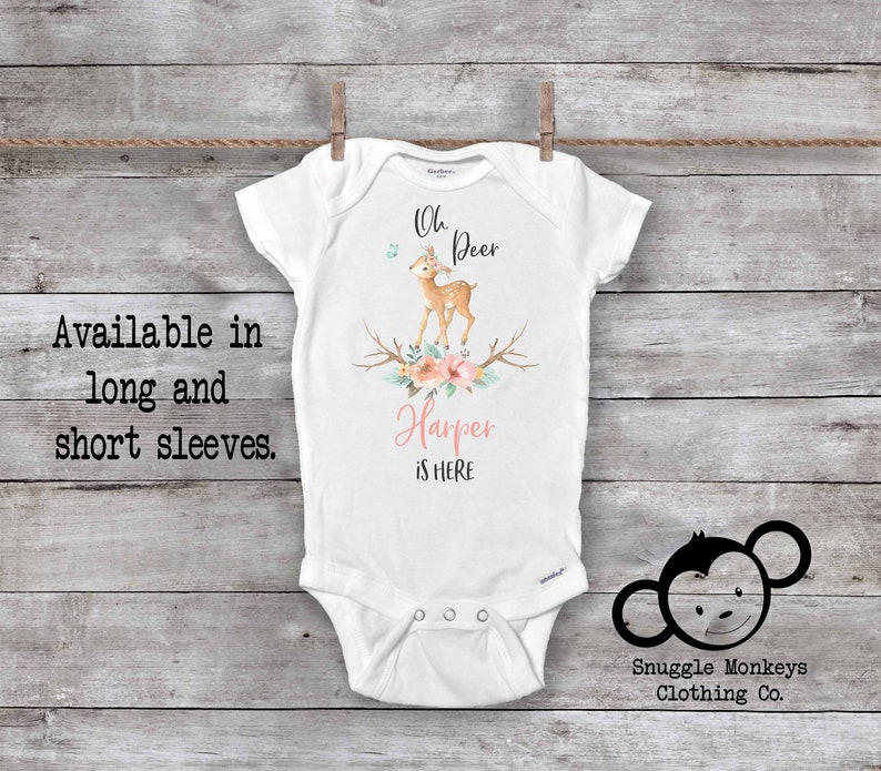 Personalized Baby Gifts Baby Name Onesie\u00ae Baby Shower Gift Oh Deer Onesie\u00ae Boho Baby Clothes Baby Girl Oh Deer I/'m Here Newborn Outfit