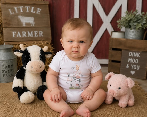 Farm Animal Onesie®, Watercolor Cow Pig Chicken, Baby Shower Gift