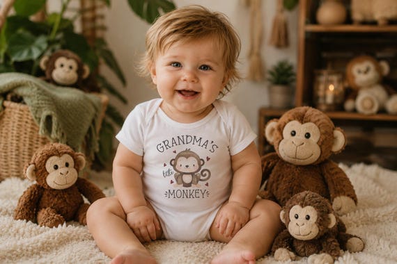 Grandma's Little Monkey Onesie®: Watercolor Baby Bodysuit