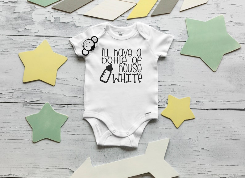 I'll Have a Bottle of the House White Onesie®, Hilarious Baby Onesies®, Gender Neutral Baby Gifts image 2