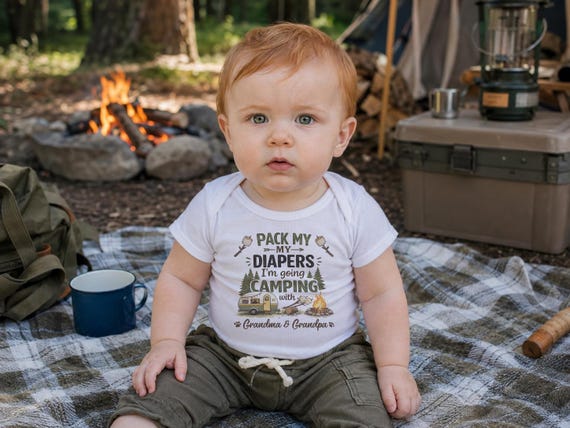 Pack My Diapers I'm going Camping w/ Grandma & Grandpa Onesie®: Rustic Camping Baby Clothes