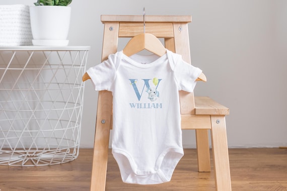 Elephant Initial Baby Boy Onesie®: Personalized Name Bodysuit