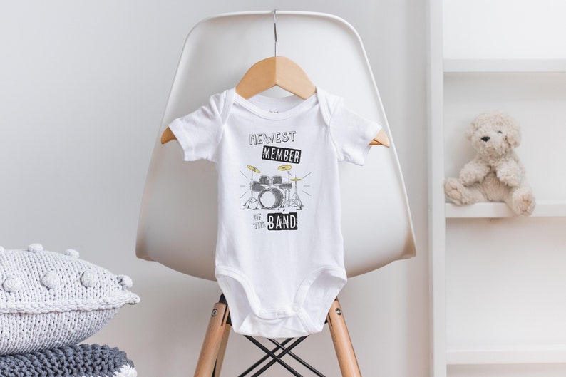 Newest Member Onesie®, Drummer Onesie®, Baby Shower Gift, Music Onesie®, New Baby Gift, Unique Baby Gift, Rocker Baby Clothes, Rock n Roll image 1