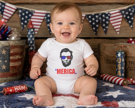 Lincoln 4th of July Onesies®, Merica Baby Shirt, Patriotic Onesies®