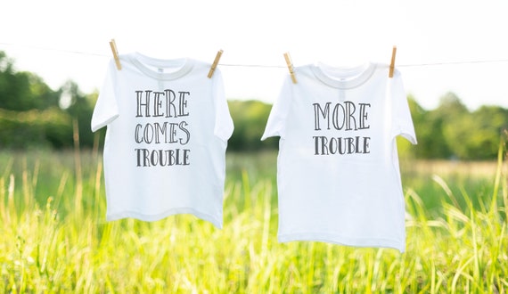 Here Comes Trouble, Double Trouble Toddler Shirts, Twin Toddler Shirts, Twin Toddler Gift, Funny Twin Shirts, Toddler Twin Outfits