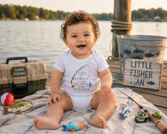 Grandpa's Fishing Buddy Onesie®: Watercolor Fishing Baby Clothes