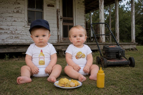 Mustard & Biscuits Twin Onesies®, Funny Baby Shower Gift
