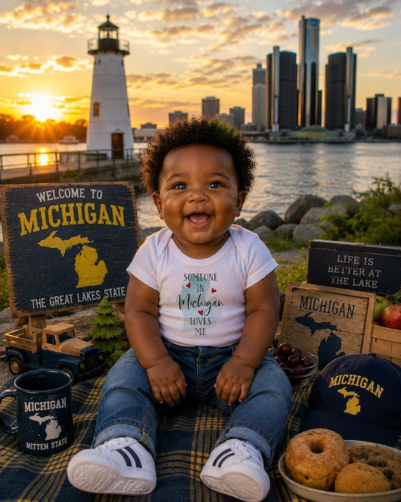 Michigan Baby Onesie®: Watercolor State, Long Distance Gift