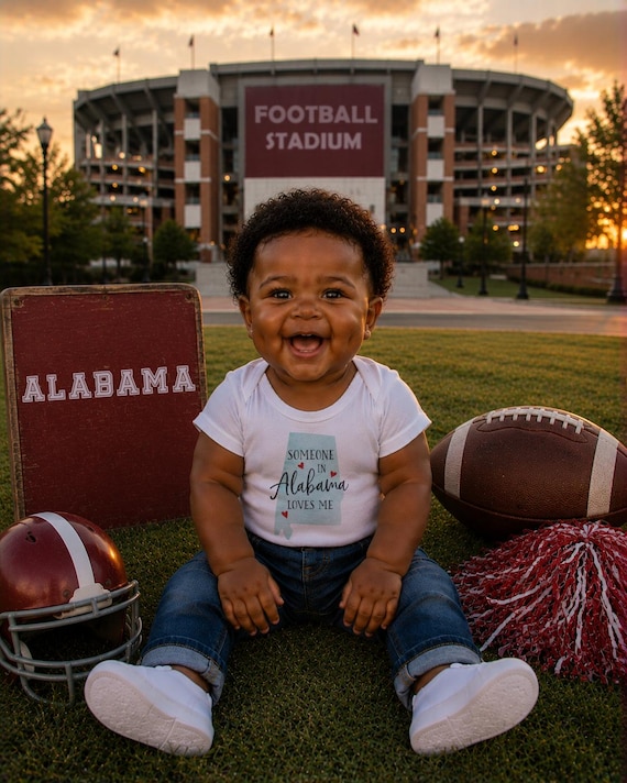 Alabama Baby Onesie®: "Someone Loves Me" Watercolor State