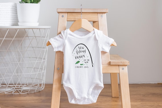New Fishing Buddy, Pregnancy Announcement Onesie®, Baby Announcement, Fishing Buddy Coming Soon Onesie®, Pregnancy Reveal to Grandparents