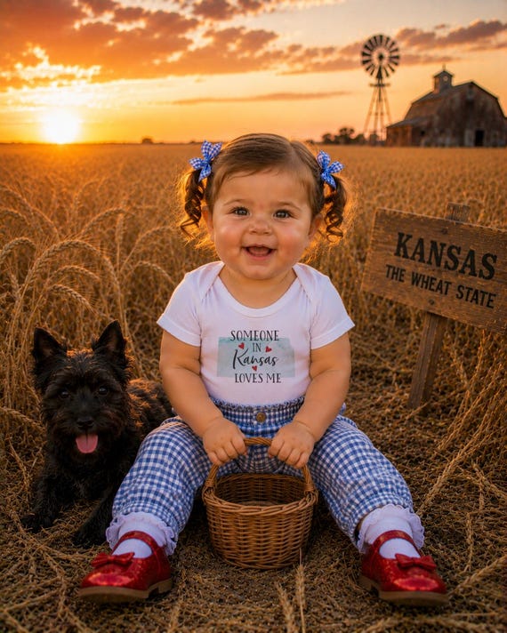 Kansas Love Baby Onesie, Watercolor State Bodysuit