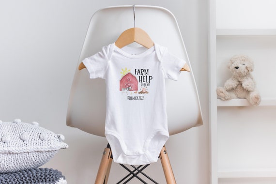 Farm Help On the Way, Pregnancy Announcement Onesie®, Pregnancy Reveal Onesie®, Country Baby Clothes, Farm Onesie®, Farm Baby Clothes