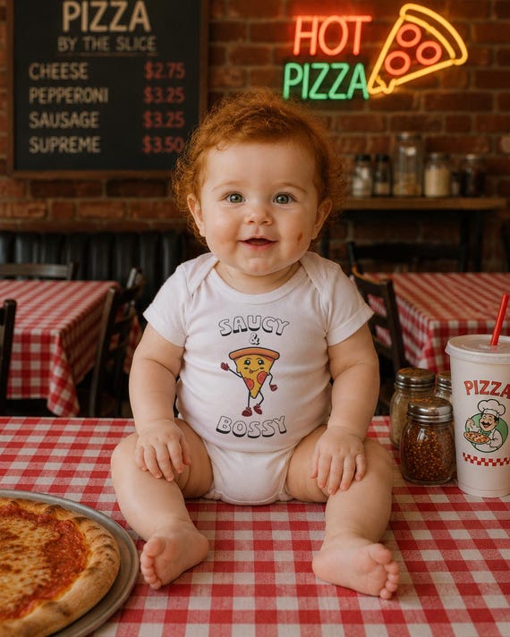 Saucy and Bossy Pizza Baby Onesie, Funny Baby Clothes