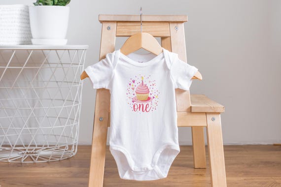 First Birthday Onesie®: Watercolor Cupcake, Cupcake "One" Design