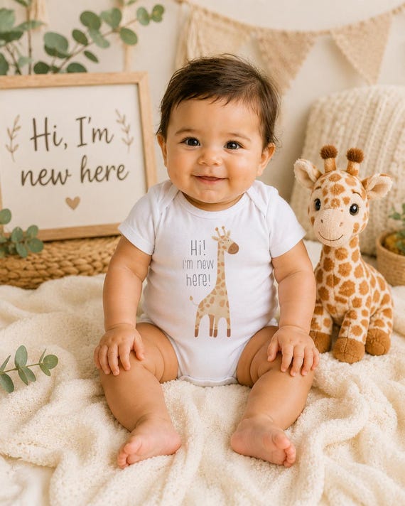 Giraffe Baby Onesie®, Hi I'm New Here, Baby Shower Gift