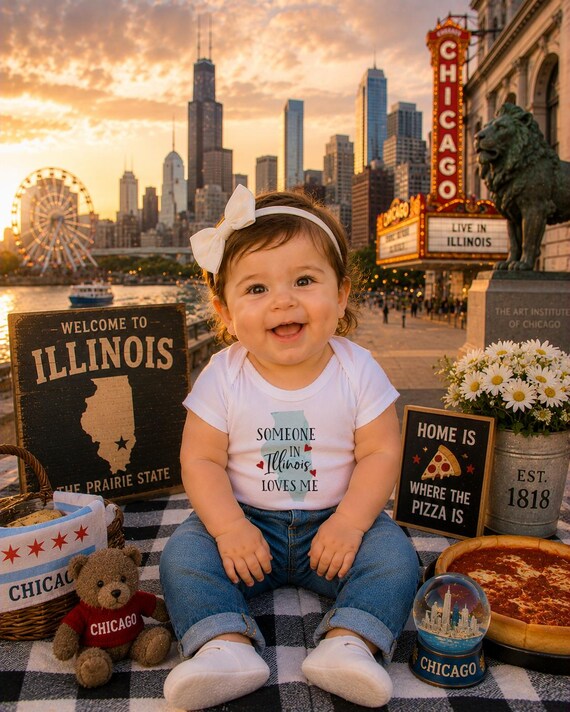 Illinois Baby Onesie®: Watercolor State, Long Distance Gift