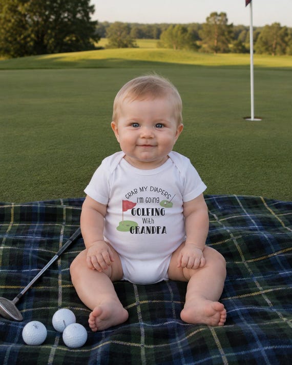 Golfing With Grandpa Onesie®: Watercolor Golf Baby Clothes