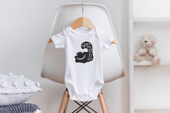 We're All Mad Here Onesie®, Alice in Wonderland Onesie®, Book Onesie®, Baby Shower Gift, Cheshire Cat Onesie®, Unique Baby Gift