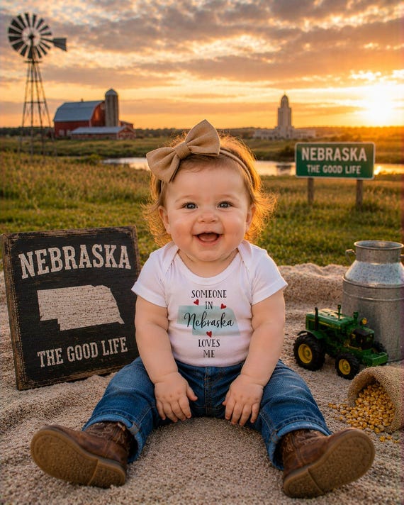 Nebraska Baby Onesie®: Watercolor State, Long Distance Gift