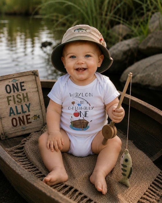 Fishing First Birthday Onesie®: Personalized 1st Birthday Boy Shirt