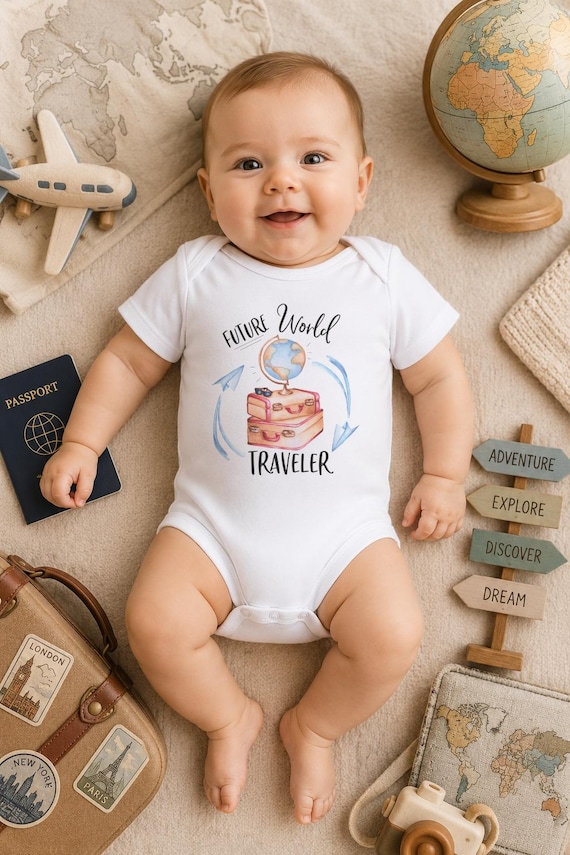 World Traveler Baby Onesie®: Watercolor Globe, Suitcases