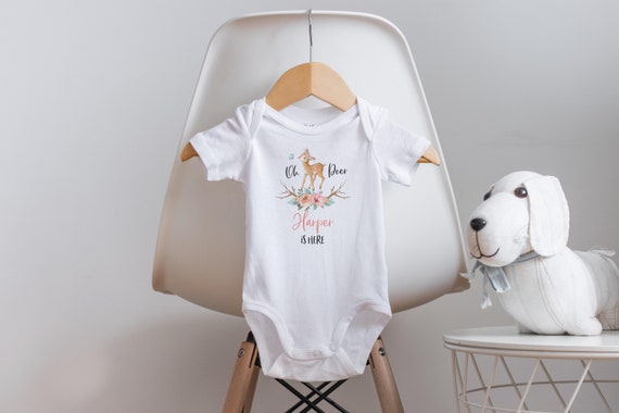 Oh Deer I'm Here Newborn Outfit, Oh Deer Onesie®, Baby Name Onesie®, Personalized Baby Gifts, Baby Shower Gift, Boho Baby Clothes, Baby Girl